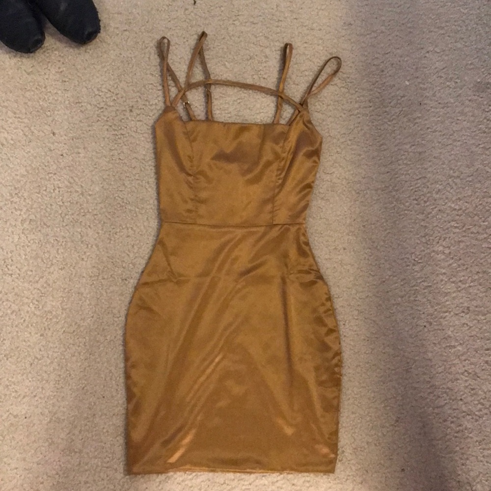 unworn gold silky ohpolly dress
